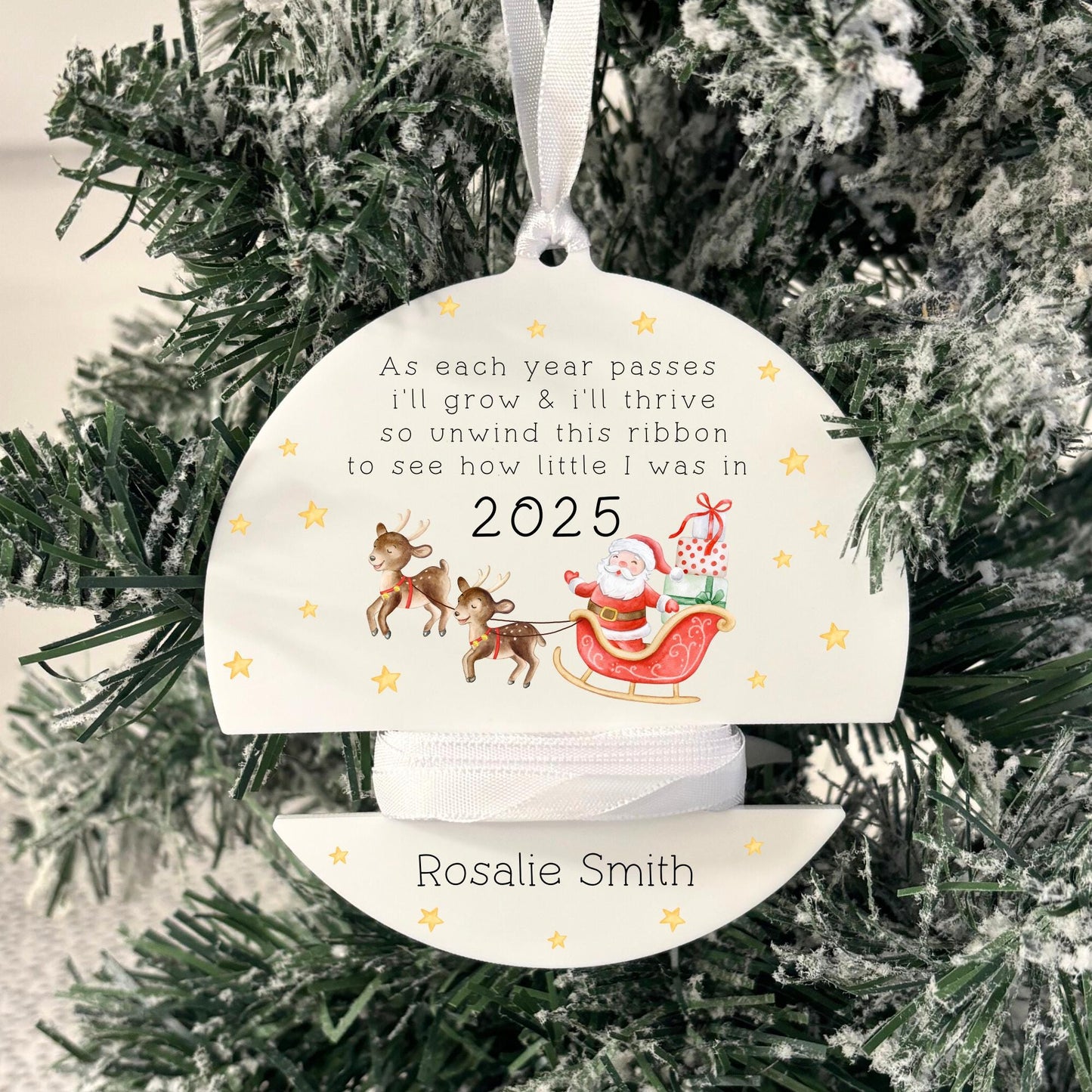 Childs Height Bauble Personalised Christmas Decoration 2025 Ribbon Baby Keepsake