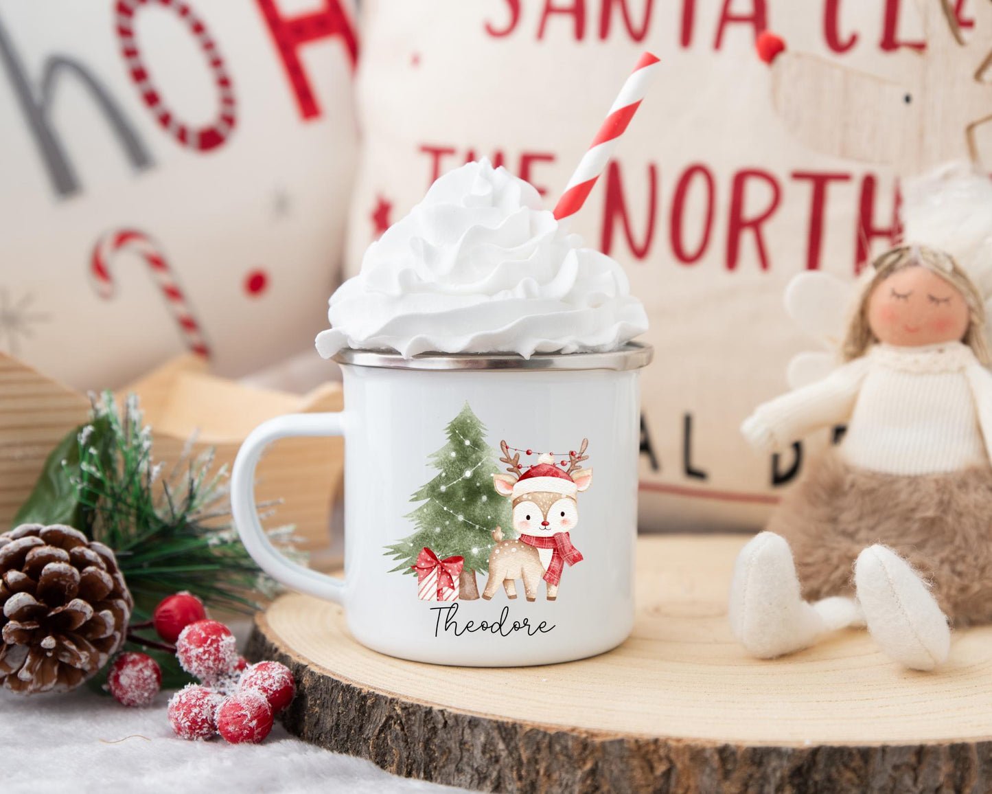 Personalised Children's Christmas Mug Enamel Kids Cup Gift