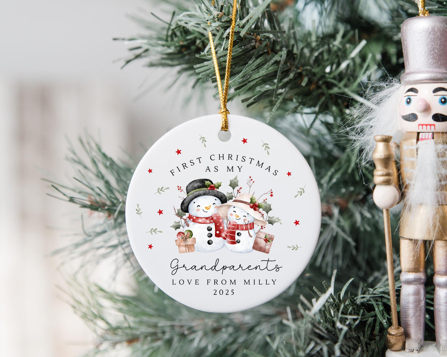 First Christmas As Nanny & Grandad Personalised Bauble Ornament Grandparents Xmas Decoration Gift