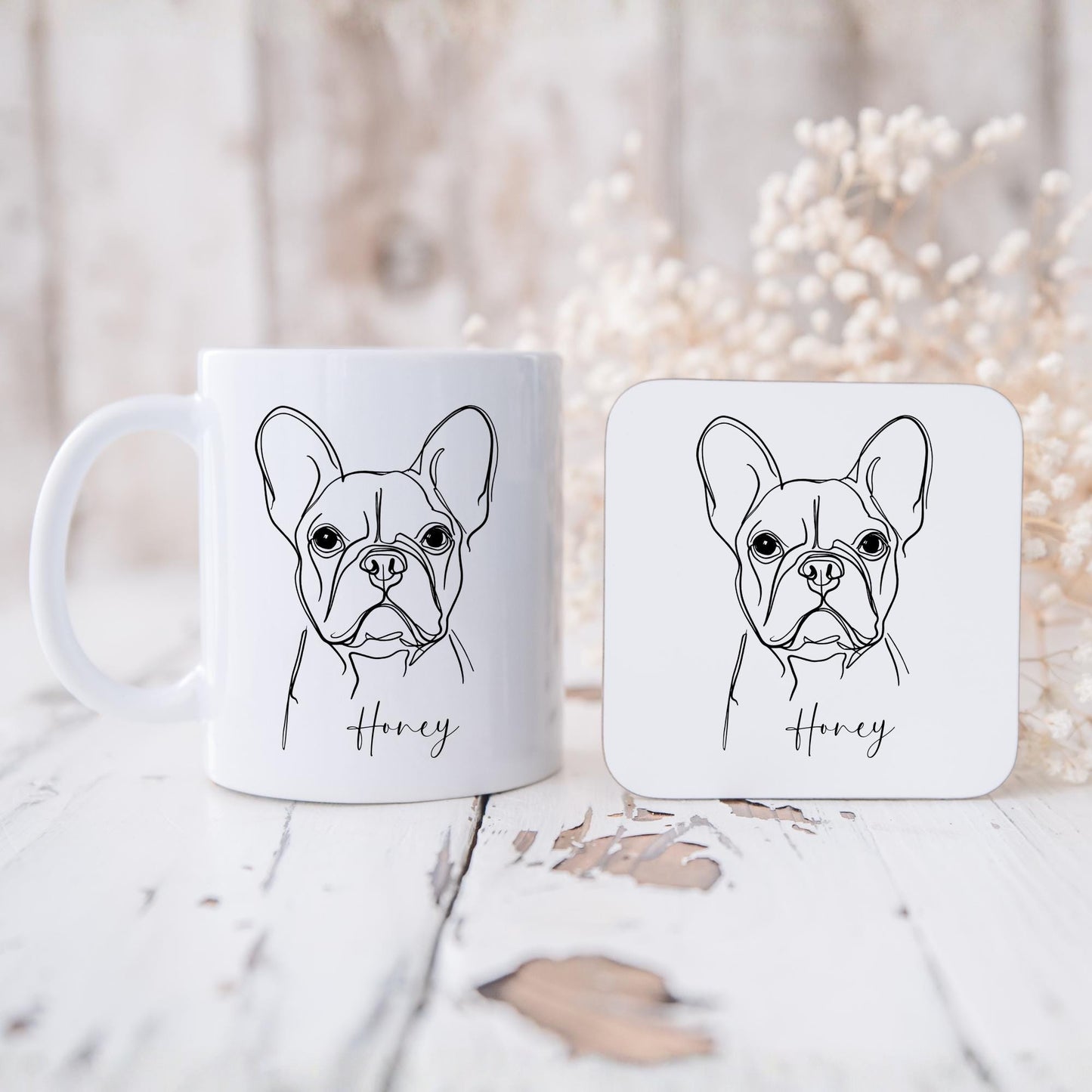French Bulldog Personalised Mug Line Art Frenchie Dog Gift