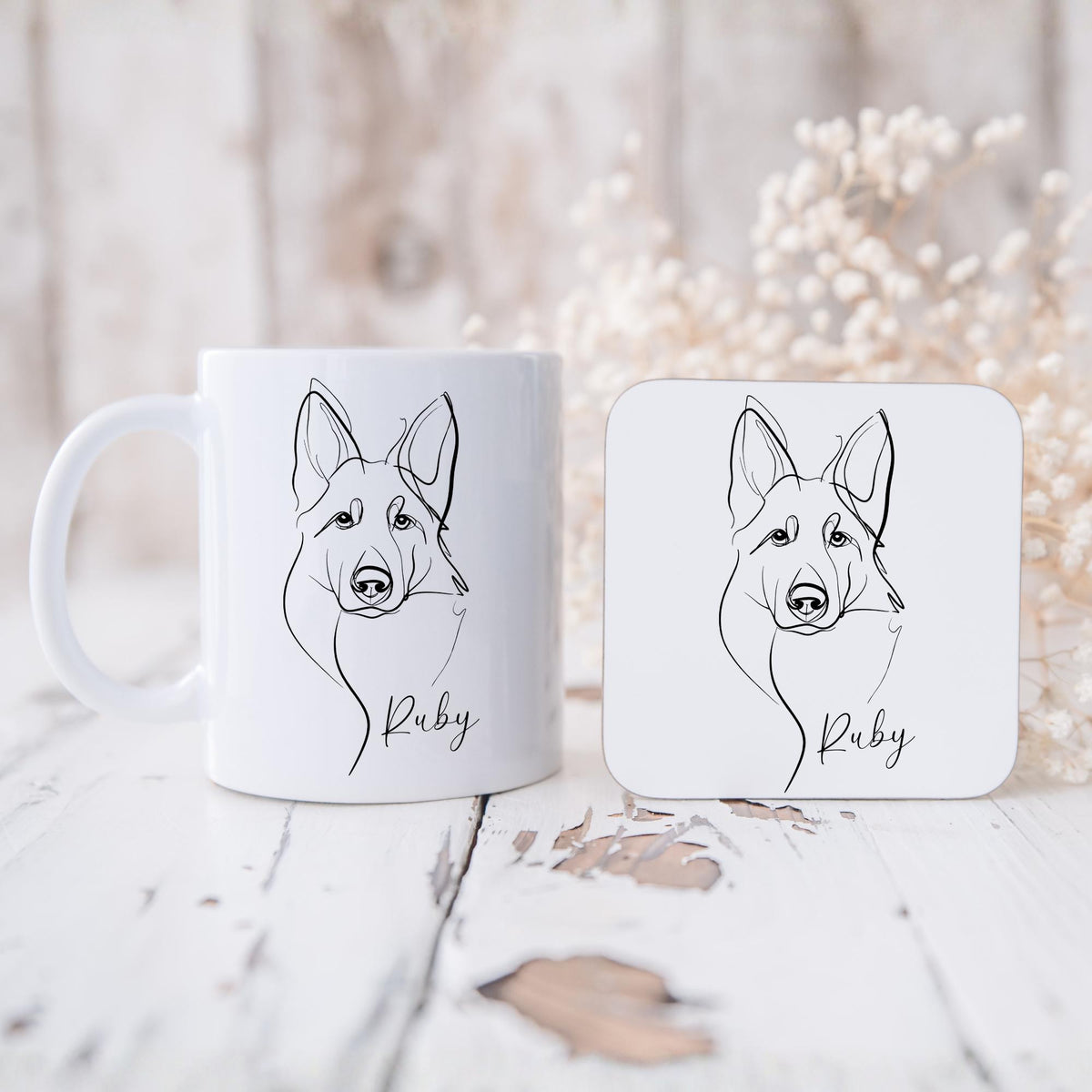 German Shepherd Personalised Mug Line Art Dog Gift