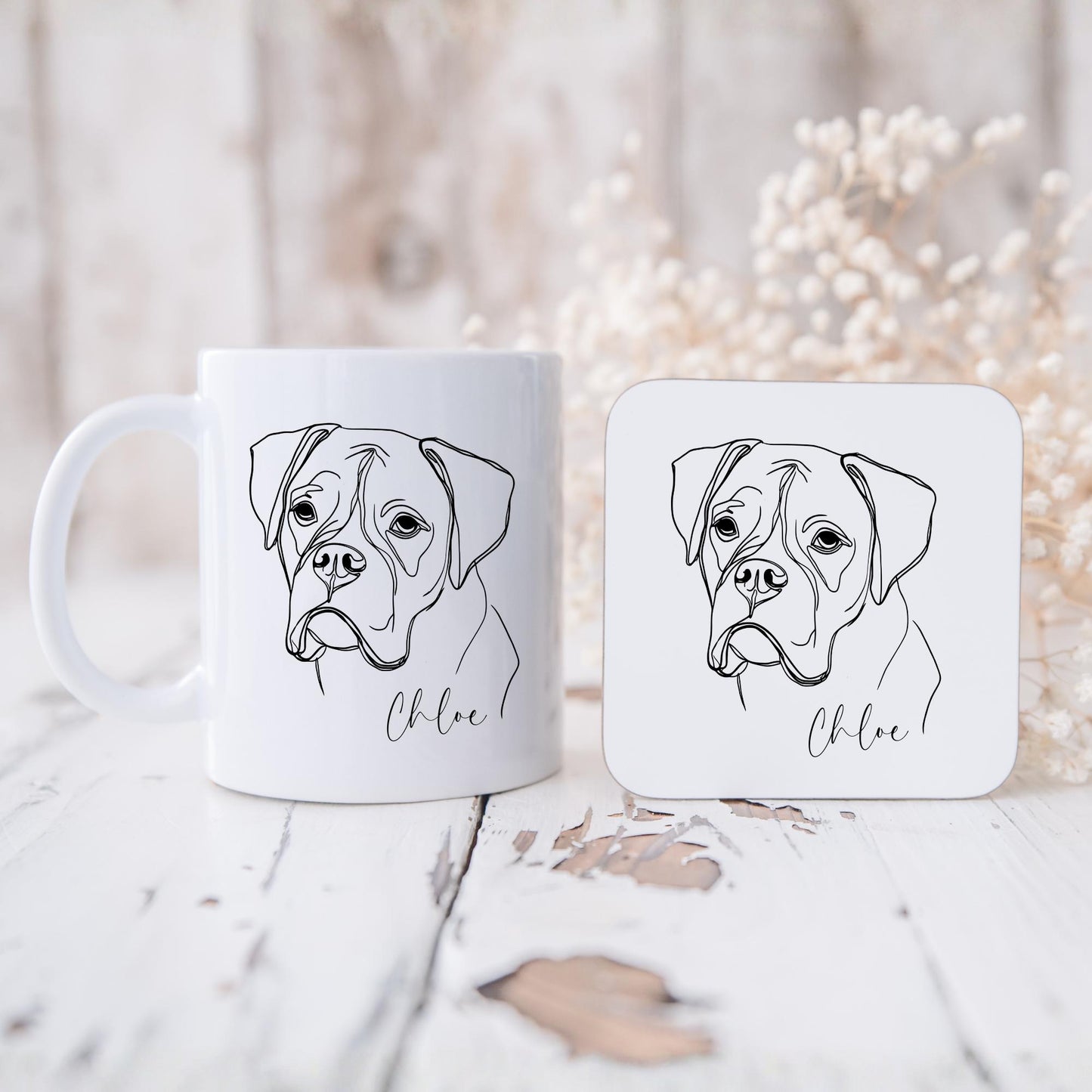 Boxer Personalised Mug Line Art Dog Gift