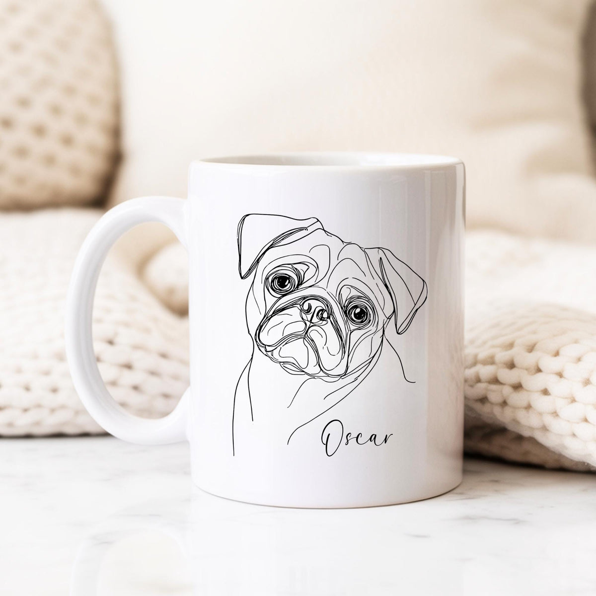 Pug Personalised Mug Line Art Dog Gift