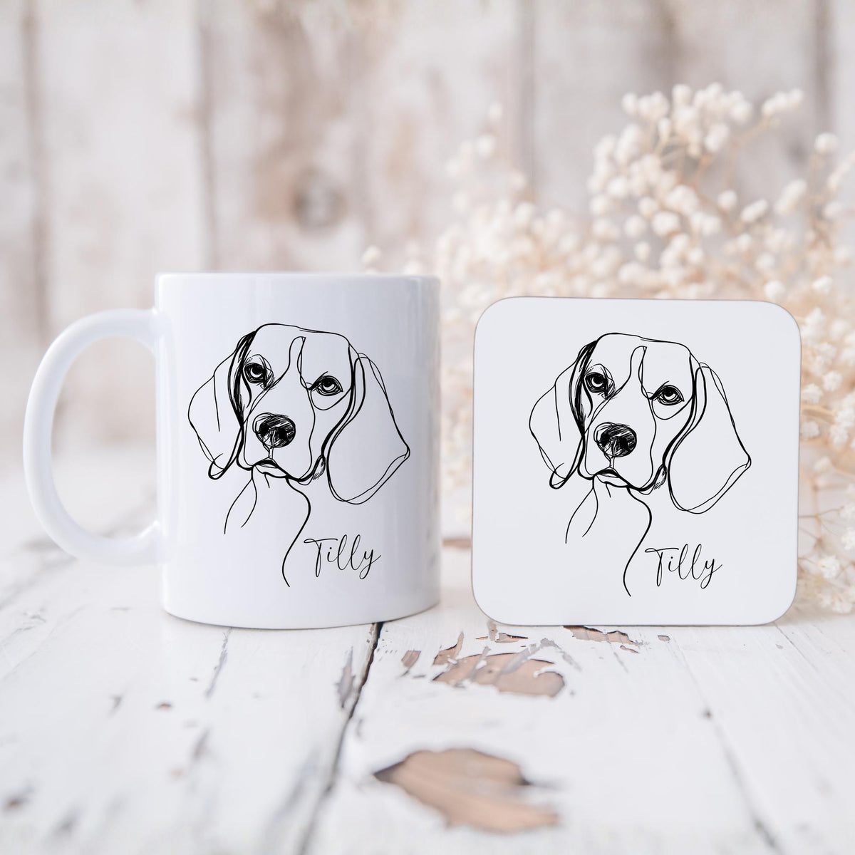 Beagle Personalised Mug Line Art Dog Gift