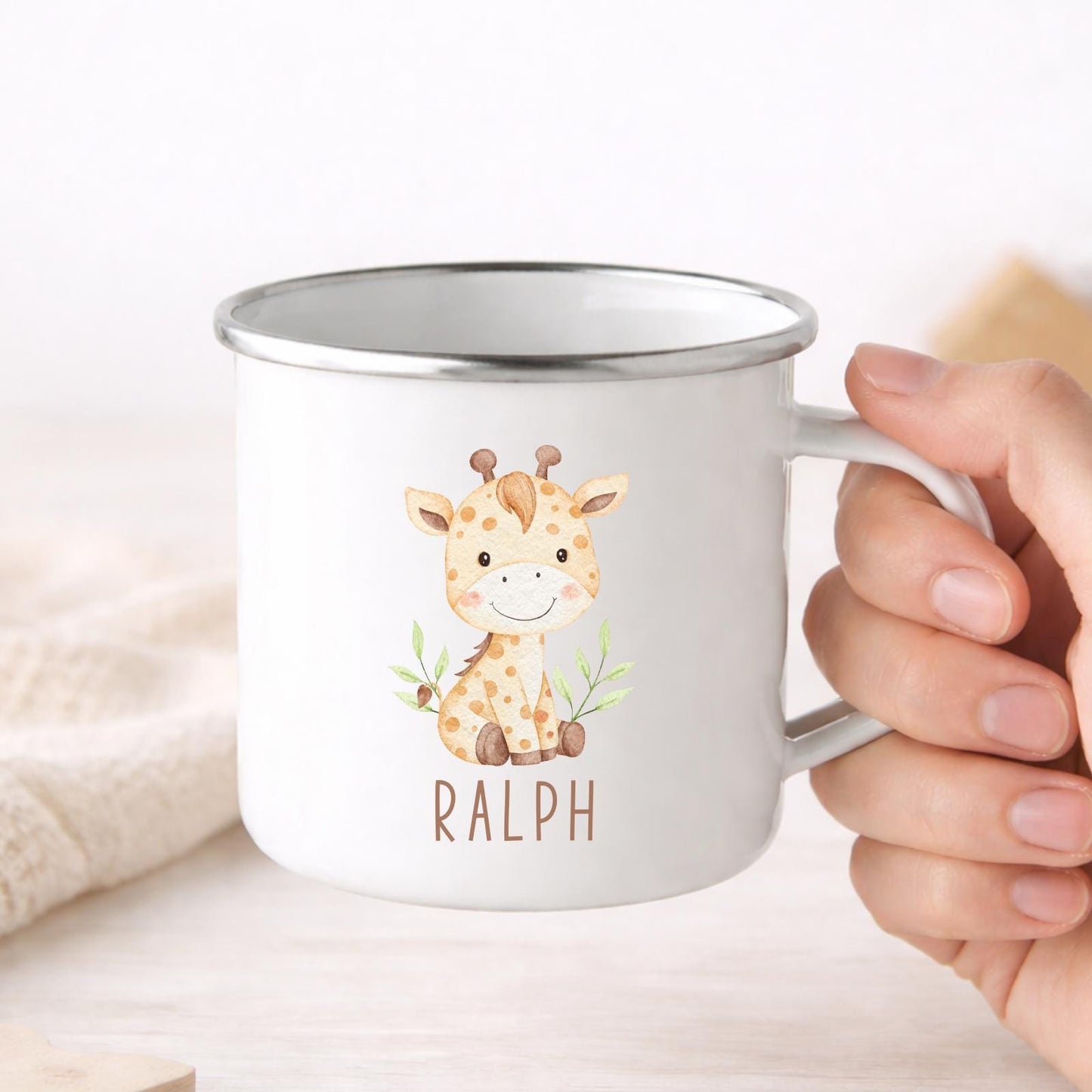Personalised Children's Mug Safari Animals Enamel Kids Cup Gift