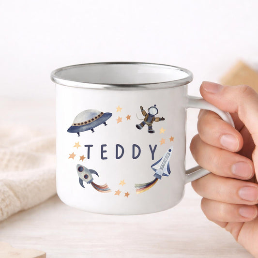 Personalised Children's Mug Space Kids Enamel Cup Gift