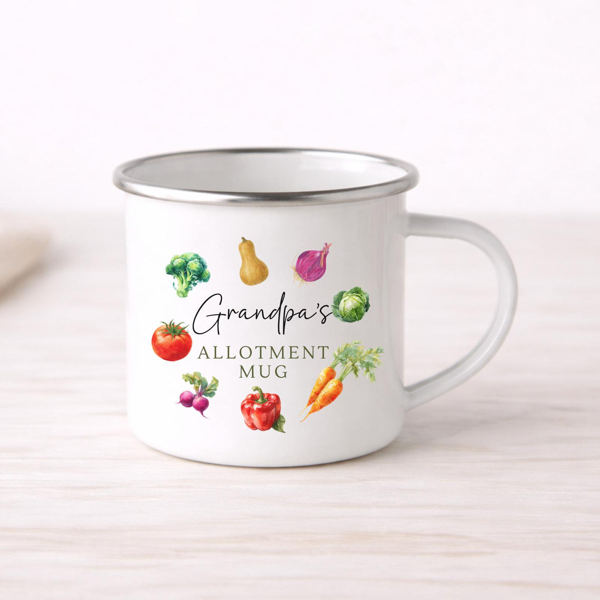 Personalised Allotment Mug Enamel Gardening Veg Patch Gift