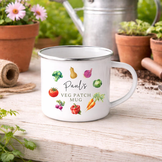 Personalised Allotment Mug Enamel Gardening Veg Patch Gift