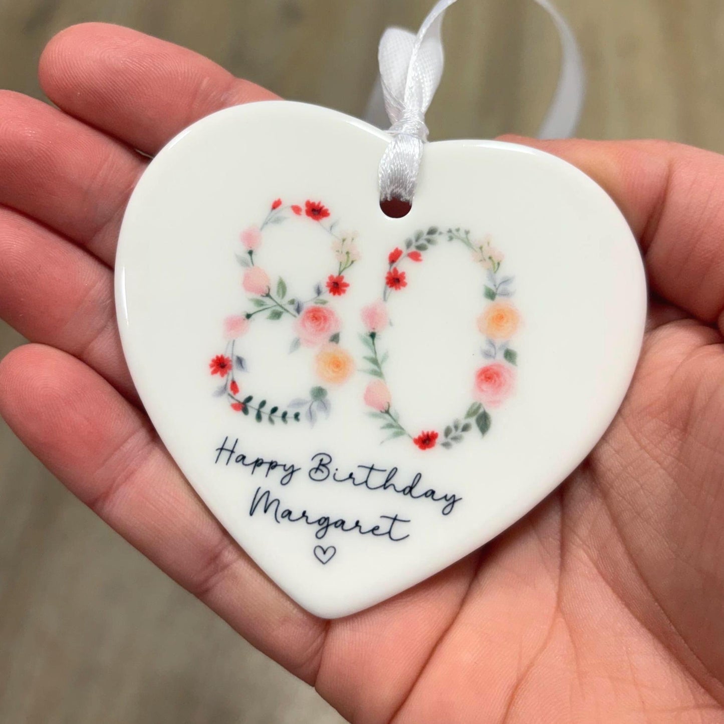 80th Birthday Gift Personalised Floral Eighty Ceramic Keepsake