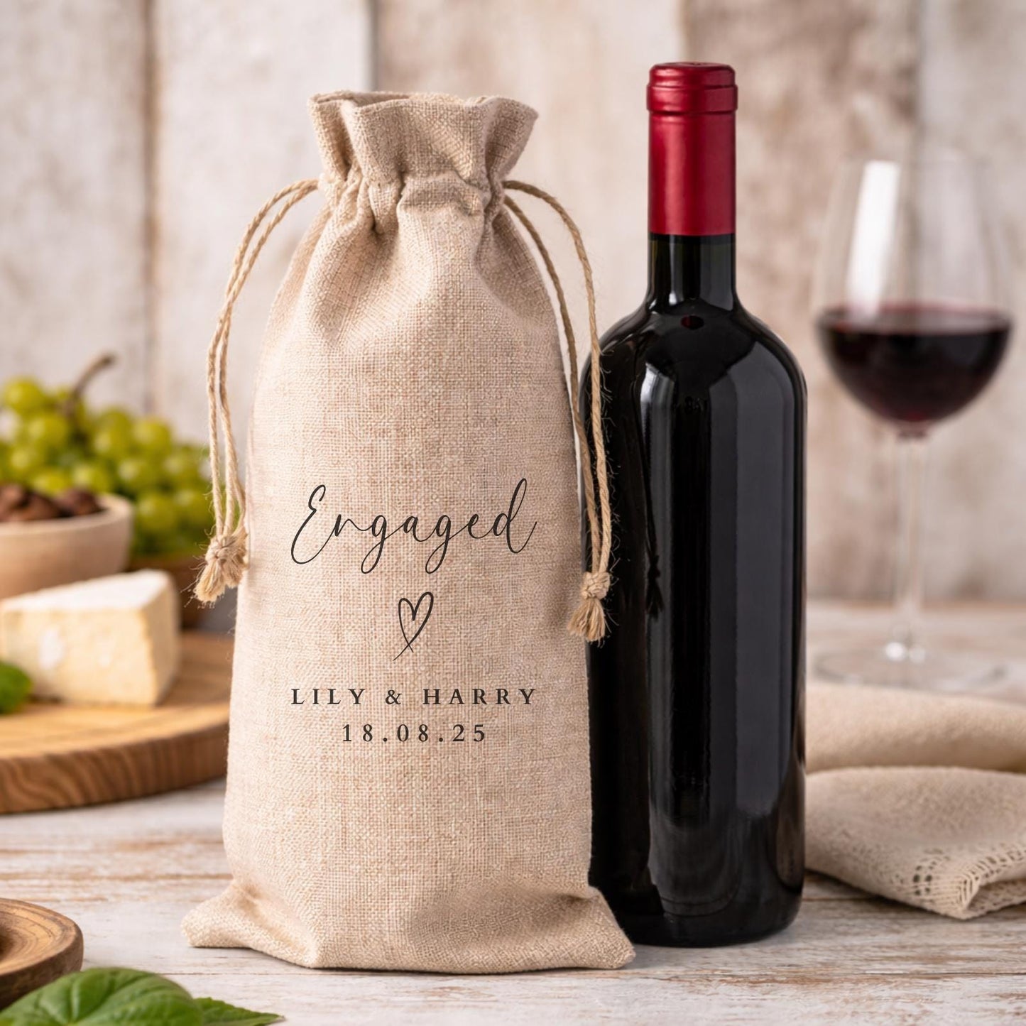 Engagement Gift Personalised Wine Bottle Bag Engaged Couple Drinks Gift