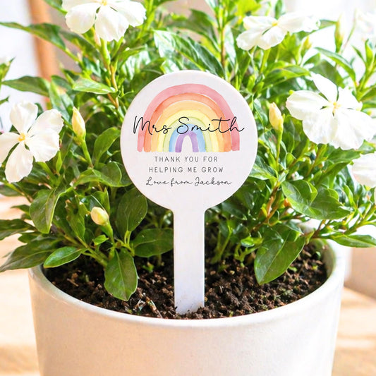 Personalised Teacher Gift Plant Stake End Of Term Thank you Present Rainbow Flower Marker