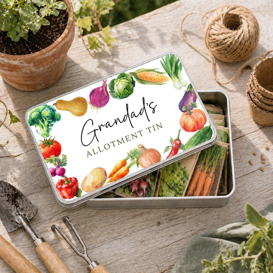 Personalised Allotment Tin Gardening Greenhouse Vegetable Seeds Storage Gift
