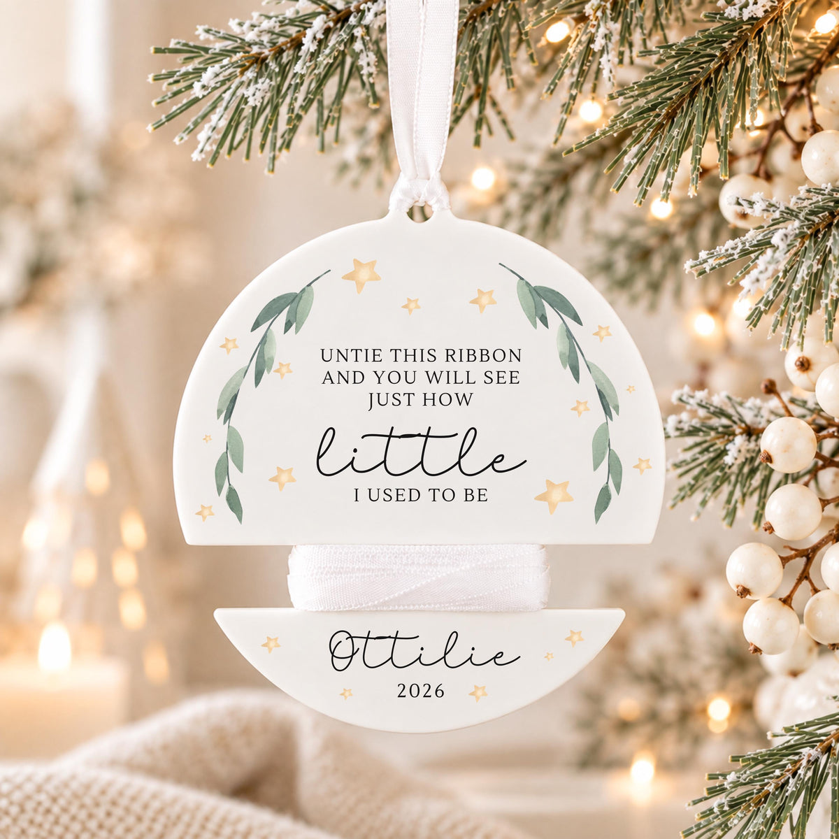 Childs Height Bauble Personalised Christmas Decoration Ribbon Baby Keepsake