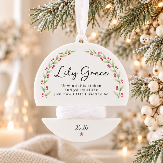 Baby's First Christmas Height Measuring Bauble Personalised Christmas Decoration Ribbon Baby Keepsake