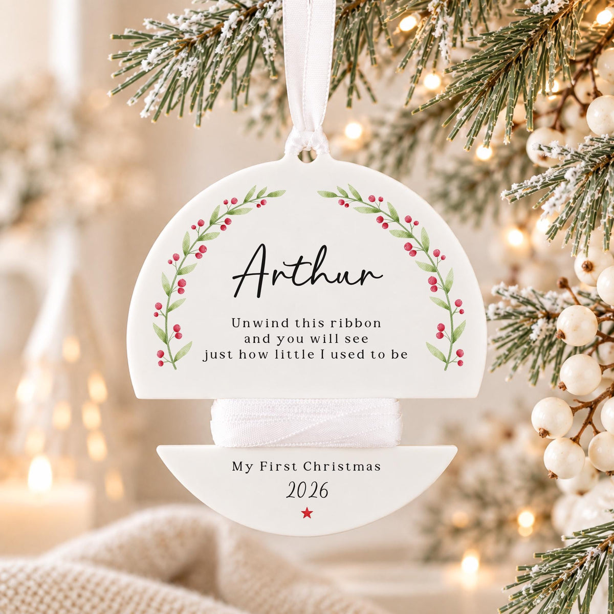 Baby's First Christmas Height Measuring Bauble Personalised Christmas Decoration Ribbon Baby Keepsake