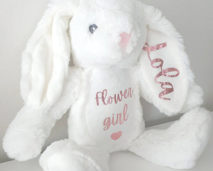 Flower Girl Gift Soft Toy Bunny Teddy Personalised Rose Gold Girls Wedding Present