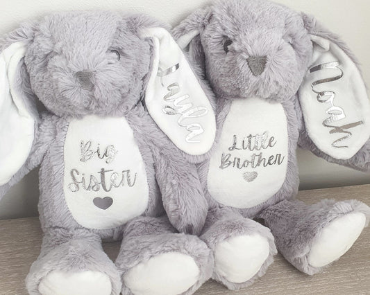 Sisters/Brothers Personalised Soft Toy Bunny Teddy Gift Little & Big Sister New Baby Present