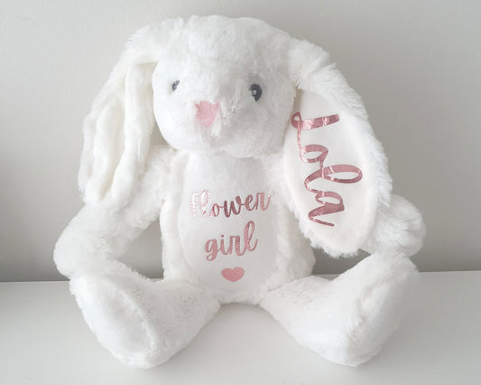 Flower Girl Gift Soft Toy Bunny Teddy Personalised Rose Gold Girls Wedding Present