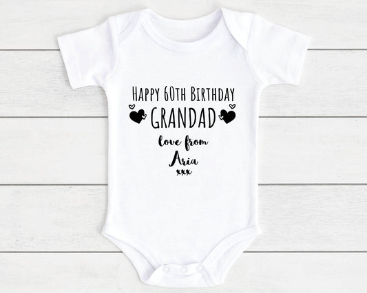 Happy Birthday Grandad Baby Vest Bodysuit Babygrow Gift - Personalised with AGE & NAME