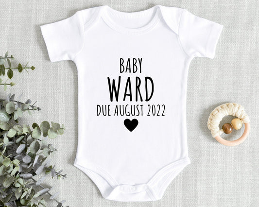 Personalised Baby Reveal Vest Bodysuit Pregnancy Announcement Name & Due Date Gift