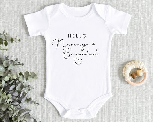 Hello Nanny & Grandad Pregnancy Announcement Baby Vest Reveal Cute Grandparent Gift