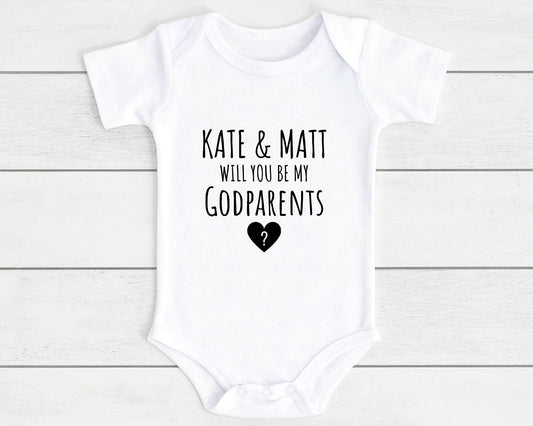 Baby Vest Personalised Will You Be My Godparents Bodysuit Newborn Custom Name Gift