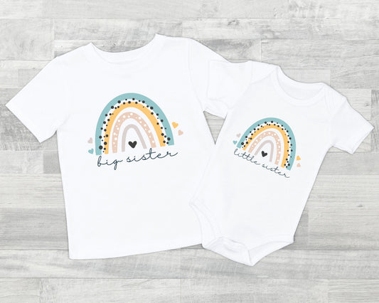 Big/Little Sister T-Shirt Baby Vest Toddler Rainbow Matching Girls Present Gift