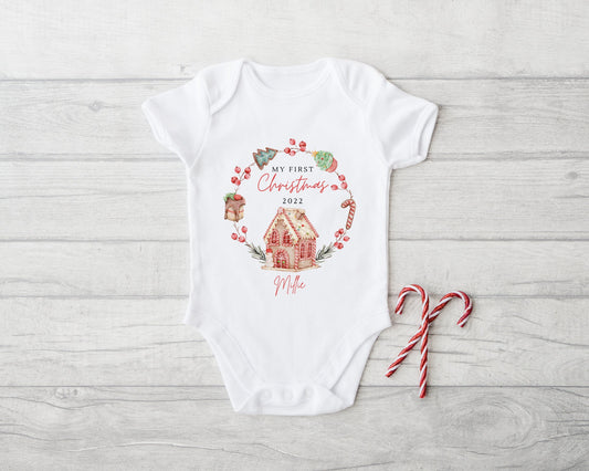 My First Christmas Baby Vest Personalised Babies 1st Xmas Bodysuit Present Gift