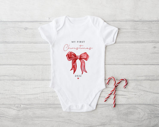 My First Christmas Baby Vest Personalised Babies 1st Xmas Bodysuit Present Gift