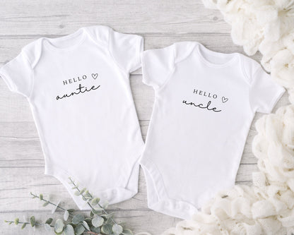 Personalised Pregnancy Reveal Vest Hello Nanny Grandad Auntie Bodysuit Announcement Gift
