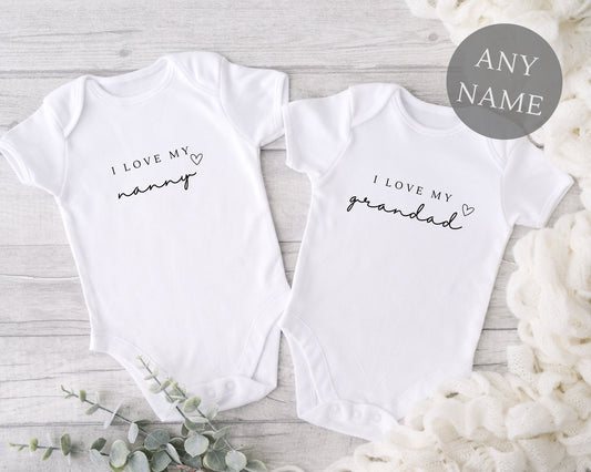 I Love My Baby Vest Personalised Nanny Grandad Auntie Bodysuit Newborn Pregnancy Announcement Reveal Gift