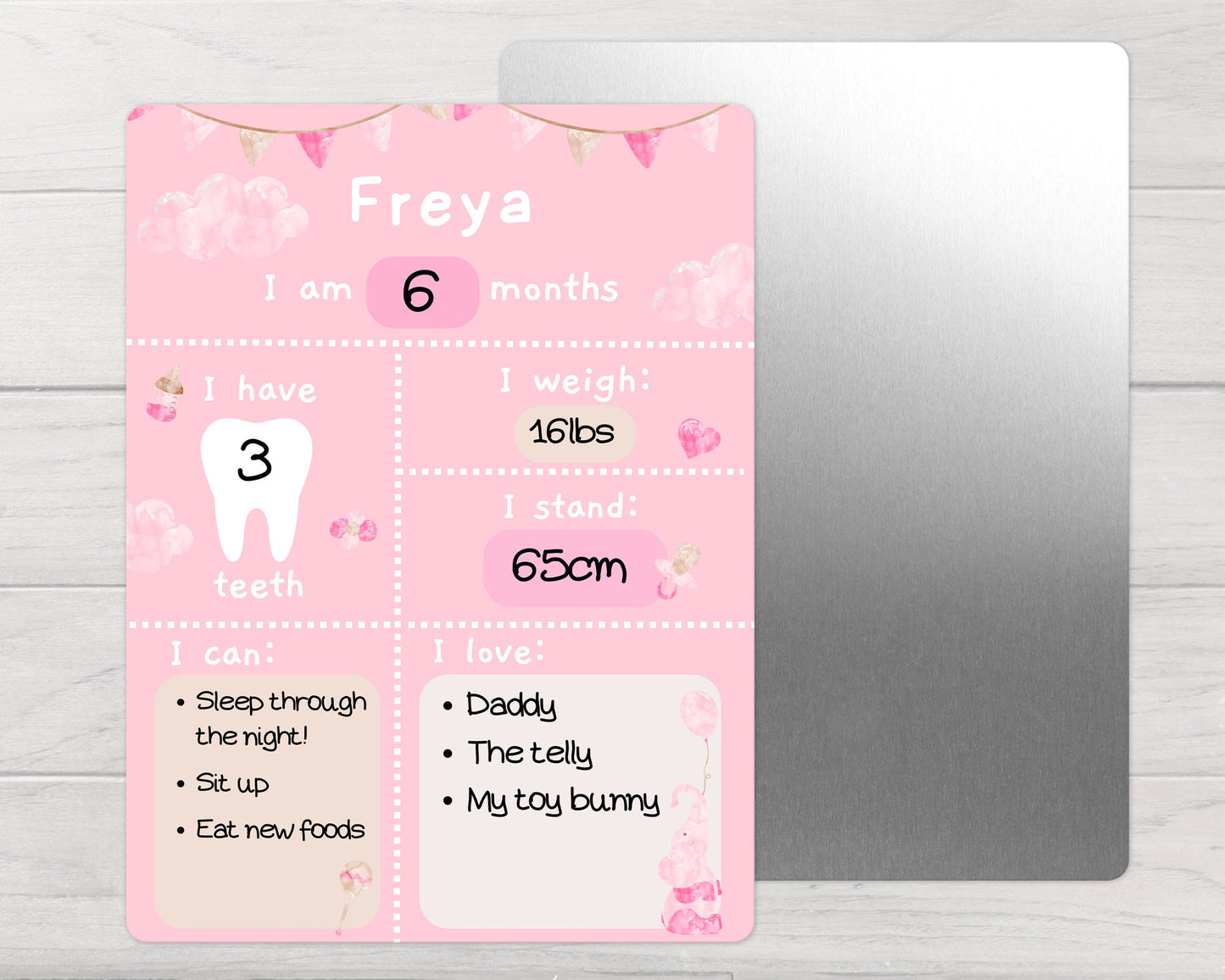 Baby Milestone Whiteboard Personalised First Year Photo Prop Sign Wipeable Board