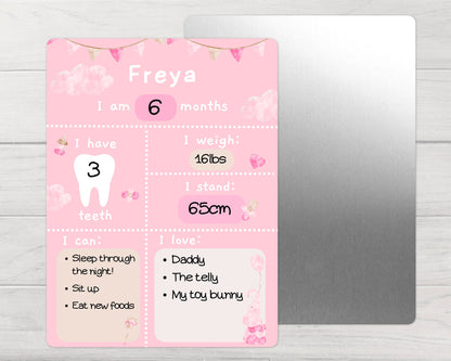 Baby Milestone Whiteboard Personalised First Year Photo Prop Sign Wipeable Board
