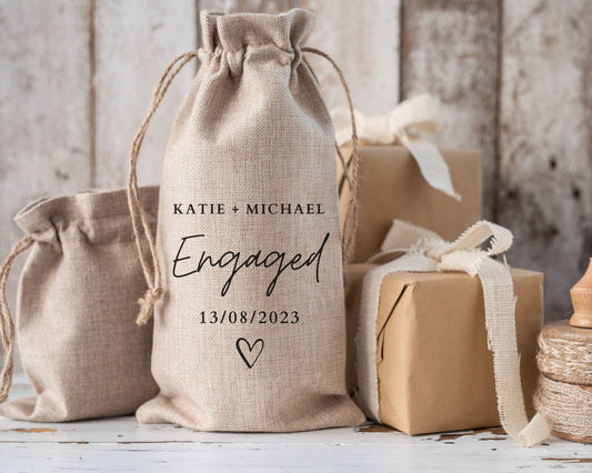 Engagement Personalised Wine Bottle Gift Bag Engaged Couple Drinks Gift