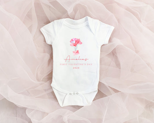 Personalised Valentine's Baby Vest First Valentine's Day Girls Bodysuit Babygrow Gift
