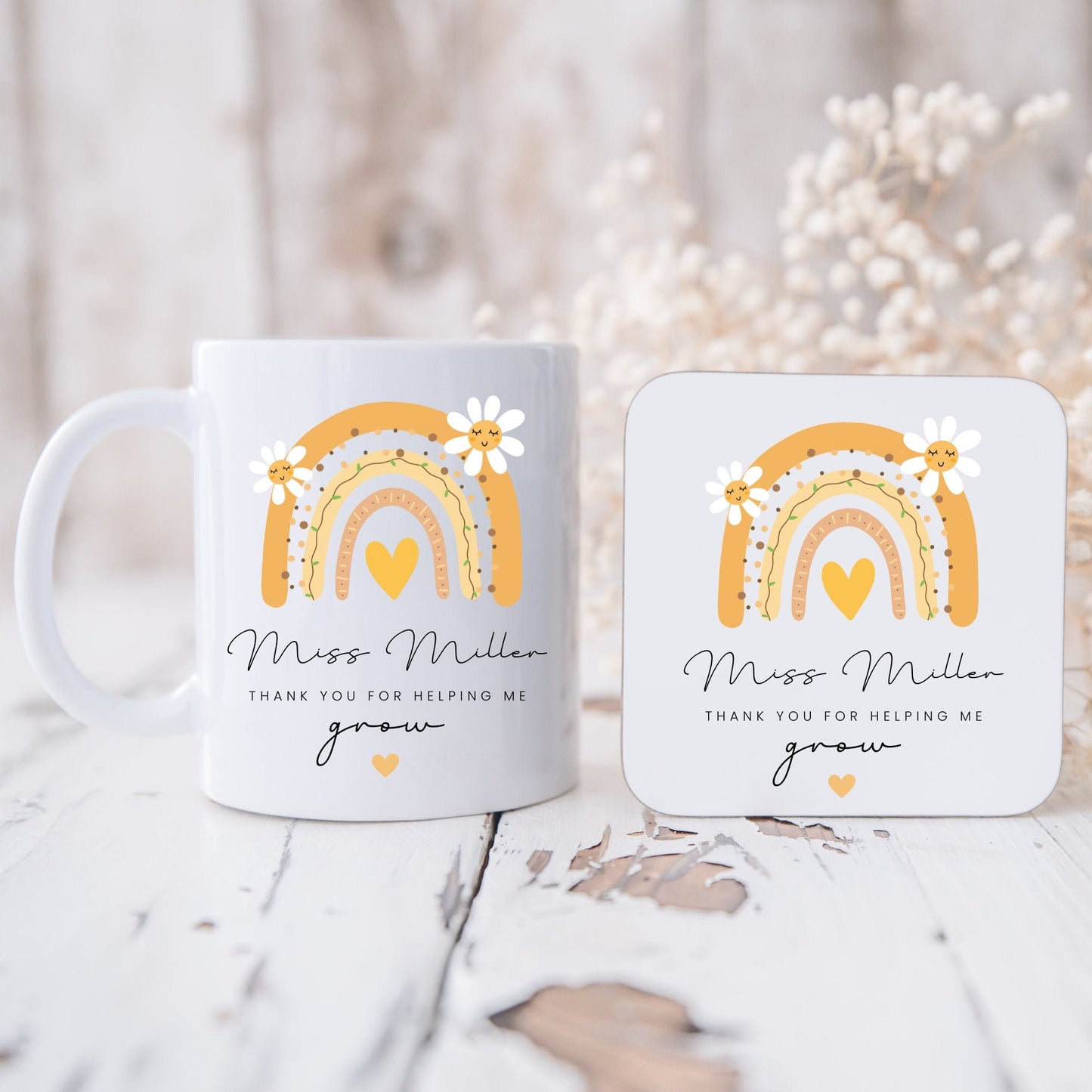 Teacher Gift Mug & Coaster Thank You For Helping Me Grow Personalised End Of Term Present