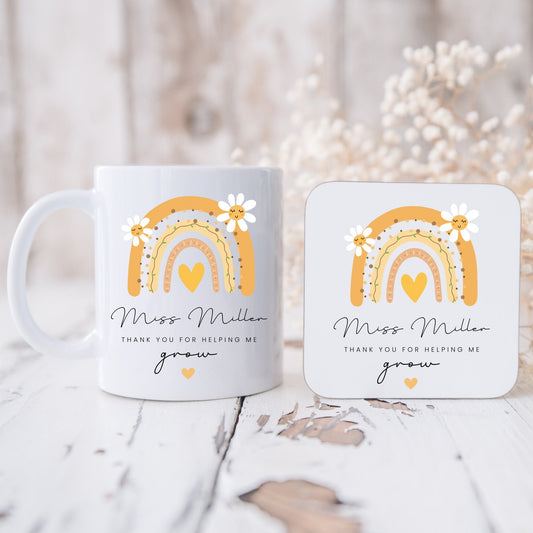 Teacher Gift Mug & Coaster Thank You For Helping Me Grow Personalised End Of Term Present