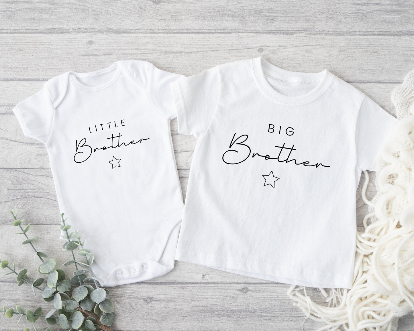 Brothers Baby Vest TShirt Matching Pregnancy Reveal Big & Little Brother Announcement Gift