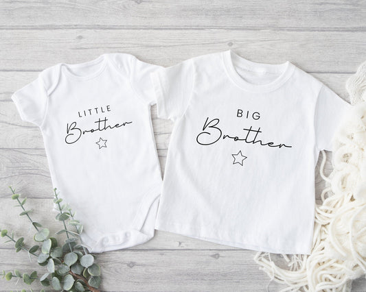 Brothers Baby Vest TShirt Matching Pregnancy Reveal Big & Little Brother Announcement Gift