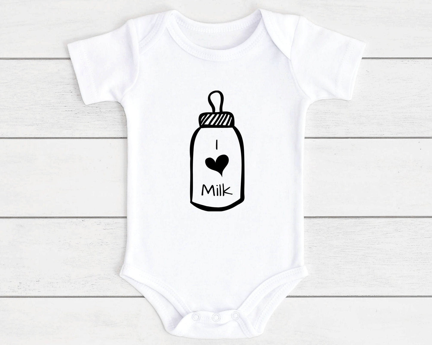 I Love Milk Baby Vest Slogan Bottle Bodysuit Unisex Baby Shower Gift