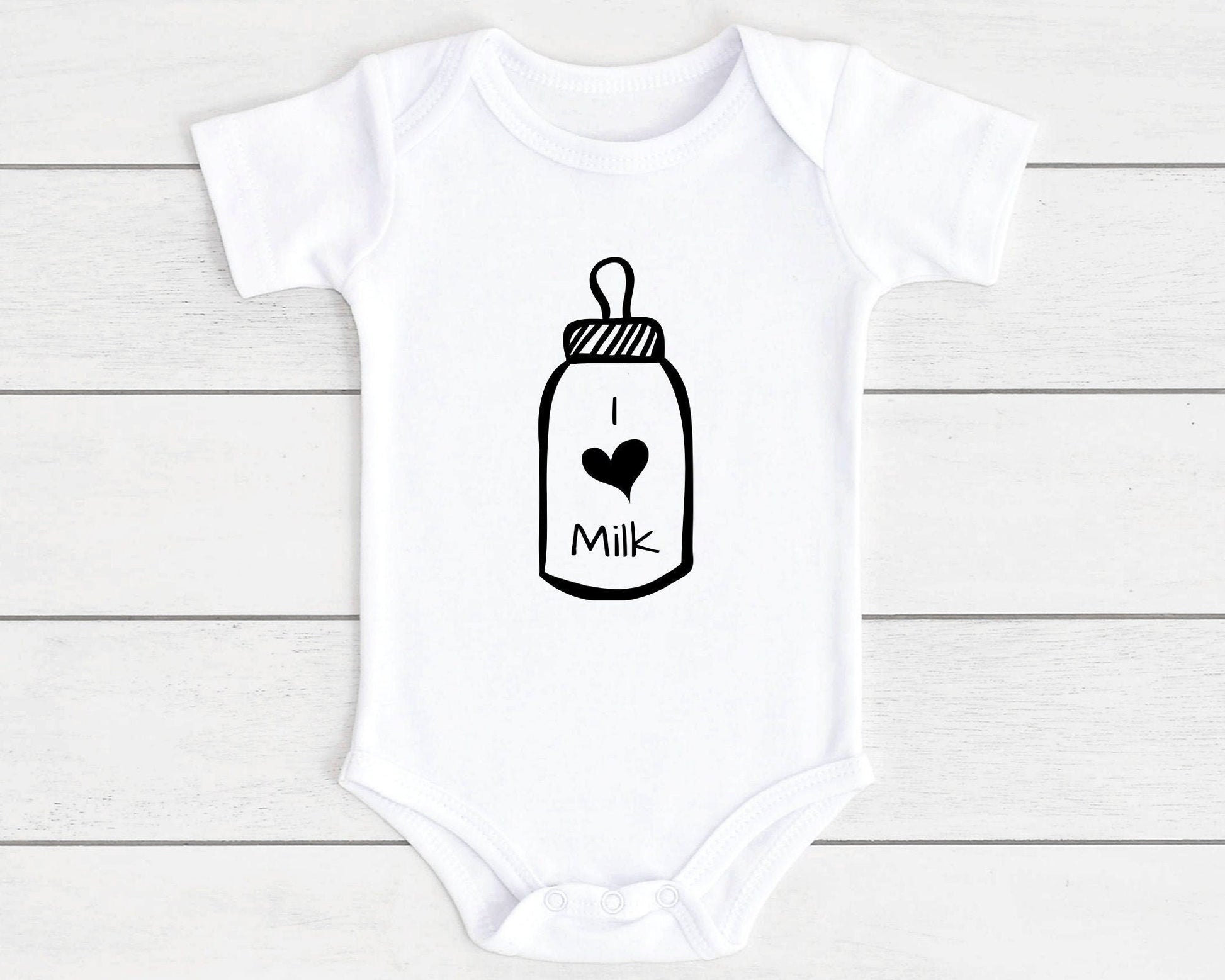 I Love Milk Baby Vest Slogan Bottle Bodysuit Unisex Baby Shower Gift