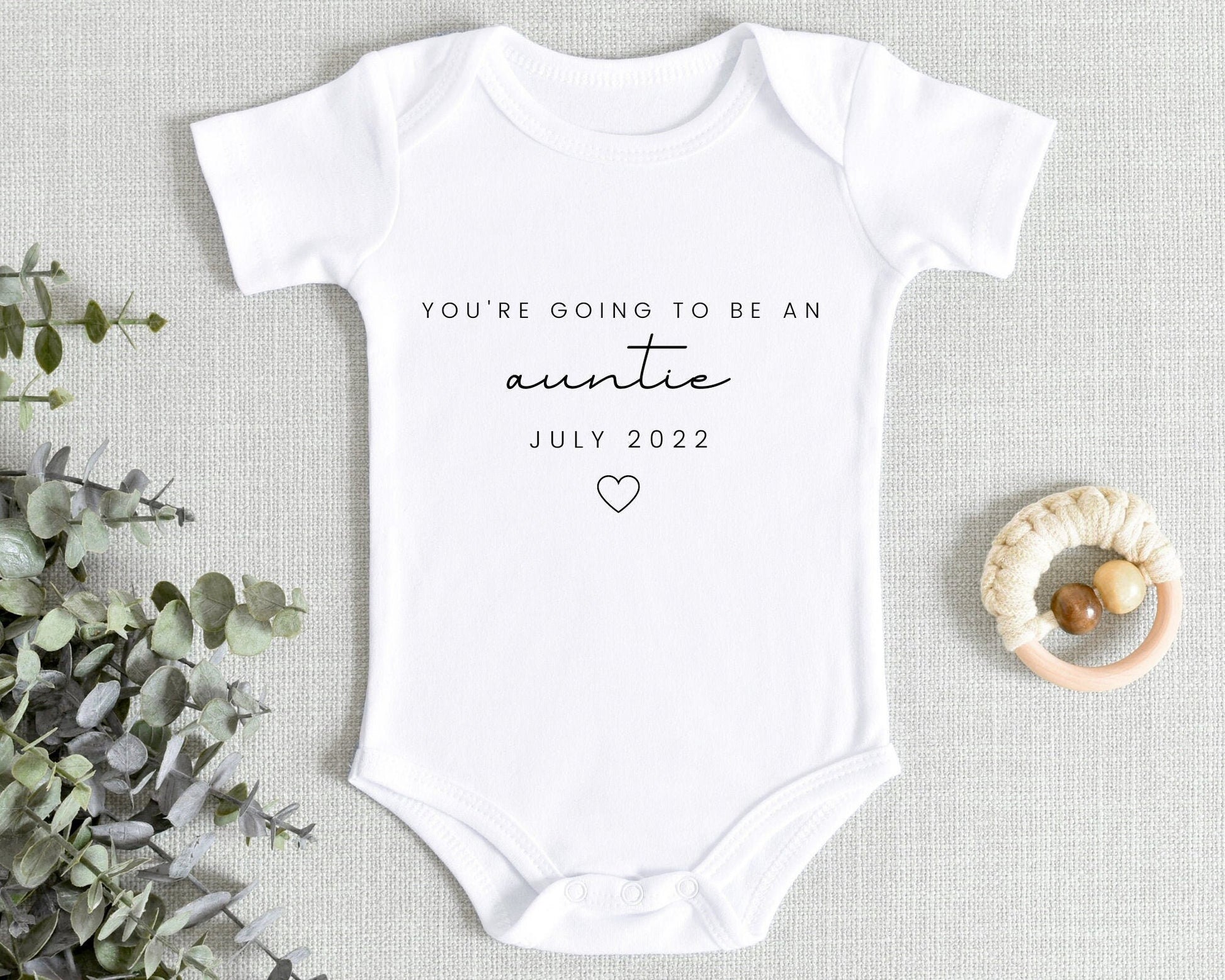 Auntie Baby Vest Pregnancy Reveal Bodysuit Personalised Due Date Announcement Gift