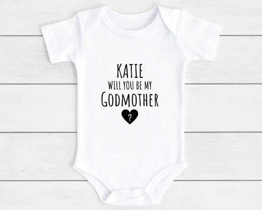 Personalised Will You Be My Godmother Baby Vest Bodysuit Godparent Gift