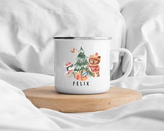 Personalised Christmas Mug Enamel Children's Kids Cup Gift