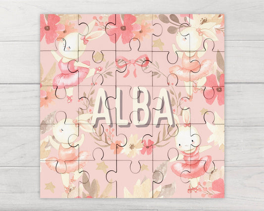 Personalised Childrens Jigsaw Puzzle Girls Ballet Ballerina Bunnies 25pcs Birthday Gift