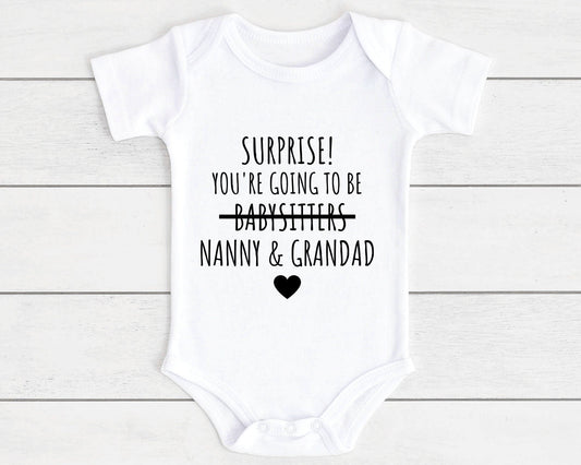 Pregnancy Reveal Baby Vest Nanny & Grandad Bodysuit Personalised Babygrow Newborn Funny Announcement Gift