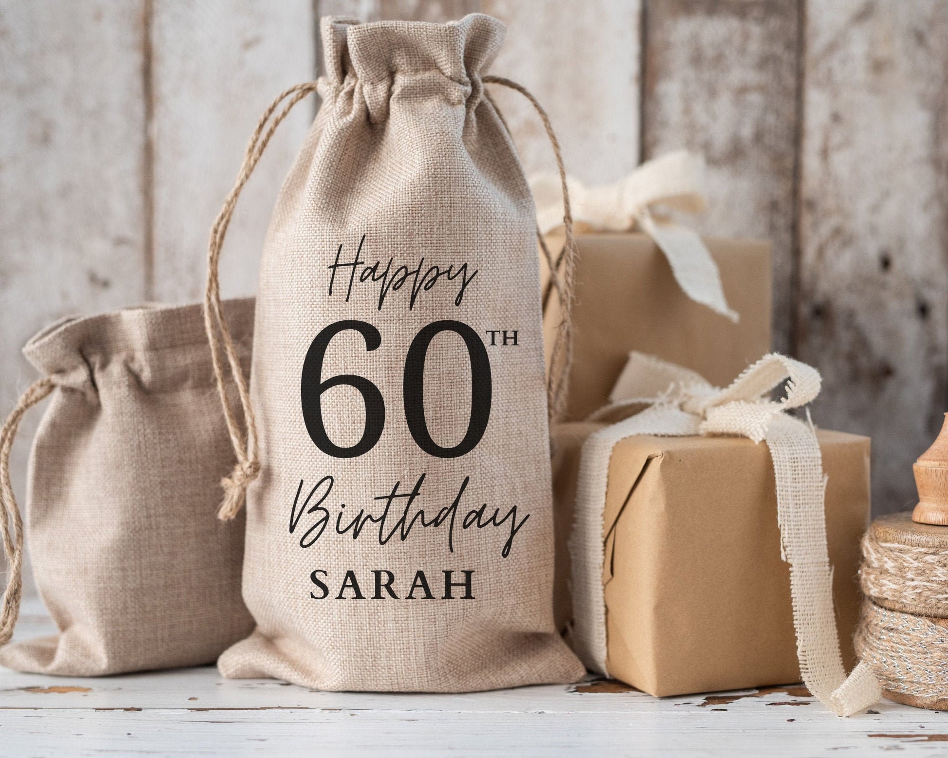 60th Birthday Personalised Wine Bottle Gift Bag Drinks Gift