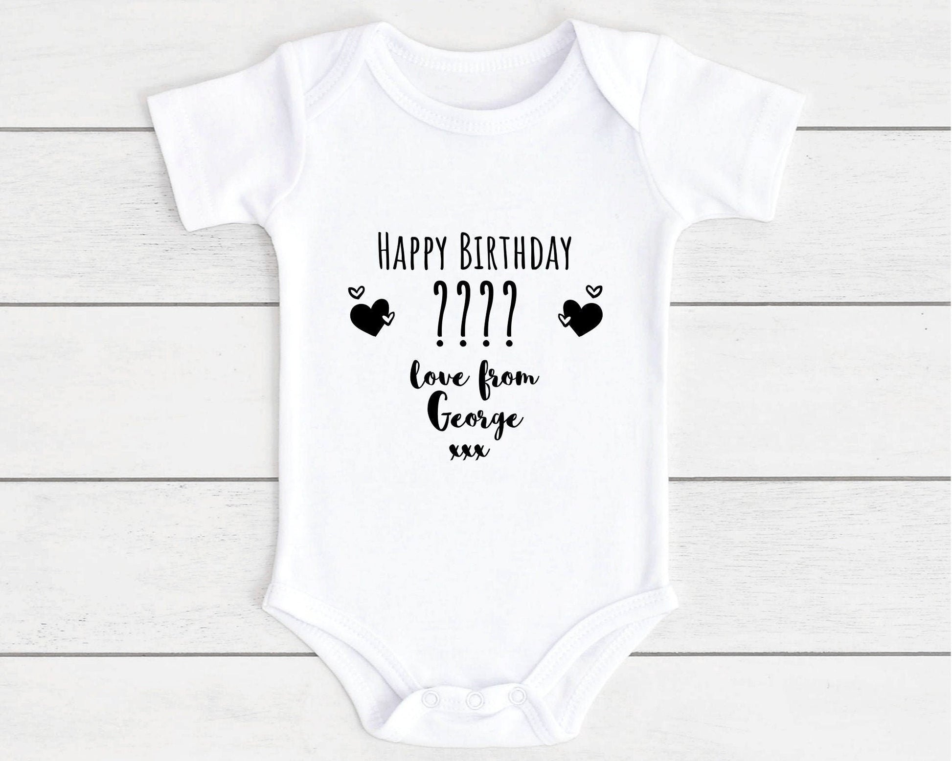 Happy Birthday Personalised Baby Vest Bodysuit Babygrow Gift - Personalised with AGE & NAME