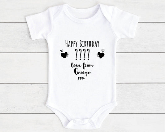 Happy Birthday Personalised Baby Vest Bodysuit Babygrow Gift - Personalised with AGE & NAME