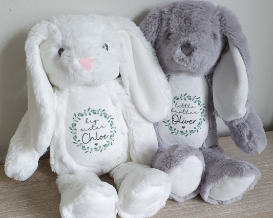 Sisters Brothers Personalised Soft Toy Bunny Teddy Gift Little & Big Sister New Baby Present